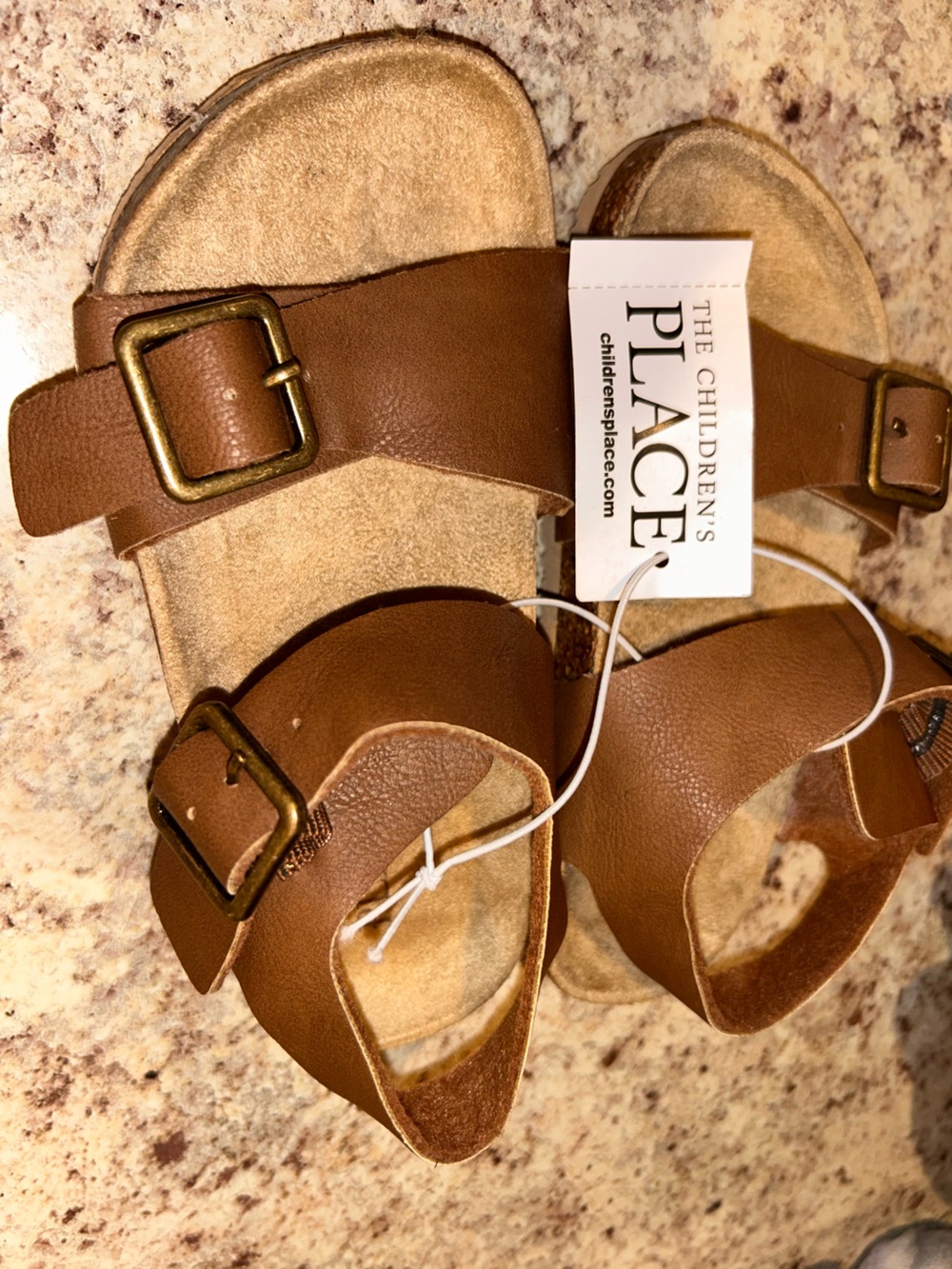 The Children's Place Tan Brown Faux-Leather Double-Buckle Sandals - Picture 2 of 3